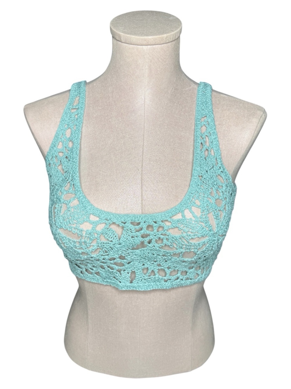 Crochet Scoop Neck Top in Aqua
